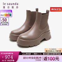 莱尔斯丹 le saunda冬商场同款时尚短筒切尔西粗跟套筒女短靴4T56704 深褐色 DTL 37