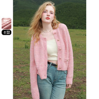 3COLOUR 三彩 短款圈圈纱针织衫圆领毛衣休闲开衫上衣女