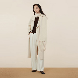 洛可可（ROCOCO）插肩袖扣设计羊毛呢外套女法式气质秋季双面呢子大衣 米色 S