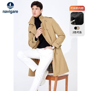 navigare 意大利小帆船中长款卡其色风衣男士加厚防风外套
