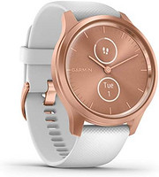 GARMIN 佳明 vivomove 风格混合智能手表，带真正的手表指针和隐藏式彩色触摸屏显示器，玫瑰金，白色硅胶表带