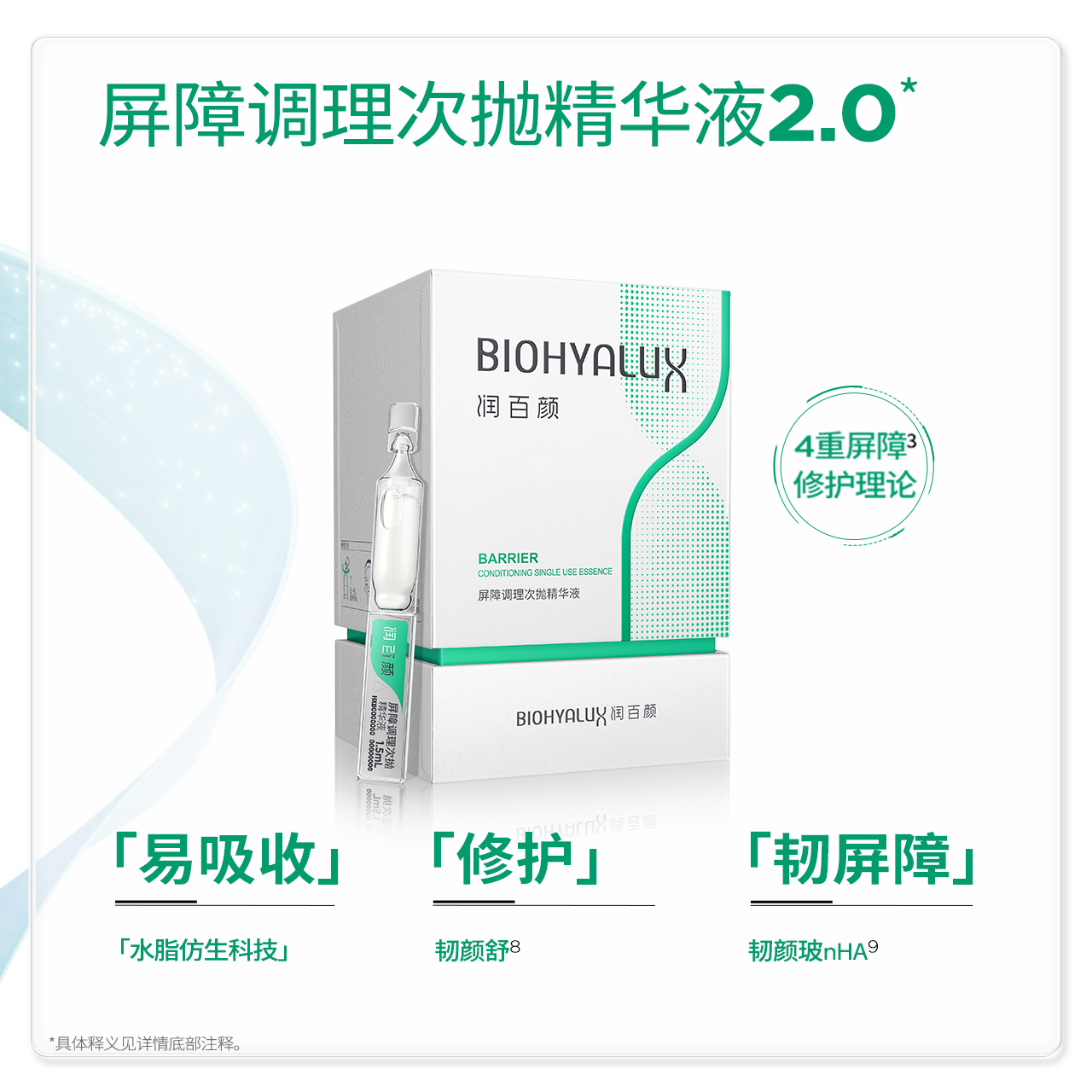 BIOHYALUX 润百颜 玻尿酸白纱布舒缓修护面部精华 30支装（拍2赠37支+2片屏障面膜+控油面膜2片）