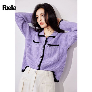 Puella 拉夏贝尔Puella紫色针织开衫女法式小众温柔风打底衫减龄宽松毛衣