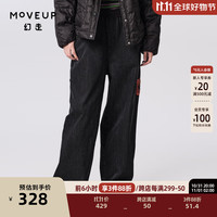 幻走（MOVEUP）.FUN系列松紧腰多口袋设计师牛仔直筒裤女 黑色 S