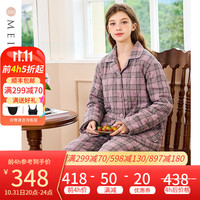 美标 MEIBIAO商场同款三层加厚夹棉纯棉睡衣套装女秋冬全棉保暖格子家居服 浅灰紫 L(165/88A)