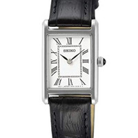 精工(SEIKO)手表太阳能简约时尚方形皮带腕表男女表SUP25 银色边框女款SWR053 28.0 × 19