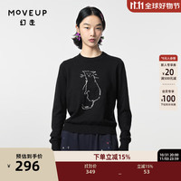 幻走（MOVEUP）.FUN系列圆领猫咪绣花设计师短款毛衣女 黑色 S