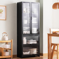 木马人餐边柜子储物柜厨房置物架茶水边柜酒柜家用简约现代靠墙客厅收纳 【长虹门】经典款-黑色五层65长