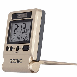 SEIKO日本精工时钟光传感器黑暗亮屏个性小巧便捷电子贪睡日历温度闹钟 QHL064S软金色