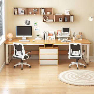 御乐欣 电脑桌台式家用双人办公书桌学习桌简约卧室写字桌子电脑桌椅一套 樱桃木色200cm 单桌