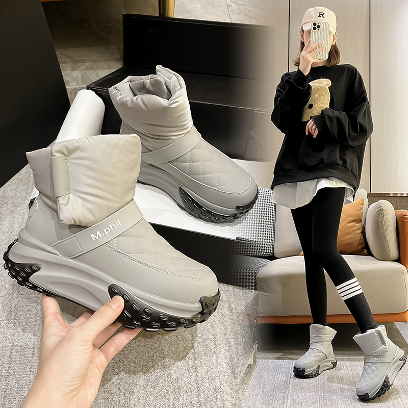 羽绒雪地靴女面包鞋加绒加厚东北大棉鞋防水白色棉靴
