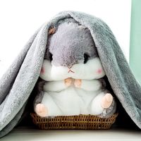婴果小岛仓鼠抱枕毛毯子二合一毛绒玩具玩偶娃娃公仔儿童女生实用 灰色仓鼠仓鼠+毯子1*1.7米