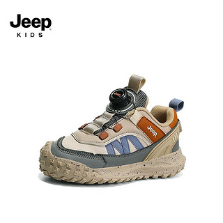 Jeep吉普儿童运动鞋秋冬轻便防滑跑步鞋防水登山徒步鞋透气休闲鞋 深蓝红（皮面） 33码 鞋内长约21.2cm