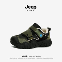 吉普(JEEP)童鞋春秋季儿童运动鞋时尚跑步鞋魔术贴百搭中大时尚老爹鞋 黑/军绿 33