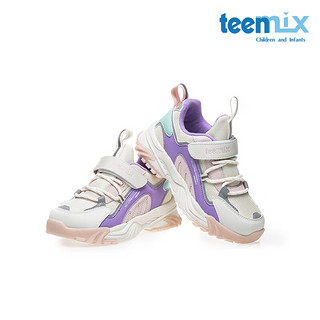 TEENMIX 天美意 冬季皮面休闲运动鞋中大童加绒保暖棉鞋跑步鞋