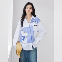 对白×姆明联名艺术感印花长袖衬衫女秋装宽松减龄上衣