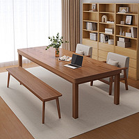 锦需 客厅大长书桌实木腿新中式电脑桌办公桌子工作台学习桌家用长条桌 原木色140x70x75cm单桌