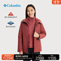 哥伦比亚 女银点可拆卸内胆三合一冲锋衣滑雪服夹克外套WR0635 679（23年新色）甜菜红 L(165/88A)