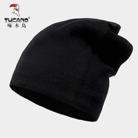 TUCANO啄木鸟 羊毛帽子男冬季毛线帽 加厚保暖户外骑车防风防寒滑雪韩版百搭针织帽骑行冬帽MZ1924 黑色【礼袋装】