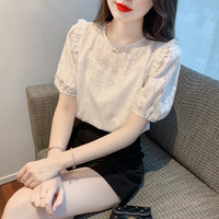 法式短袖雪纺衬衫女夏装季设计感减龄小衫气质显瘦上衣