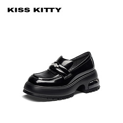 Kiss Kitty KISSKITTY黑色乐福鞋2023新款女鞋圆头粗跟单鞋气垫百搭一脚蹬鞋