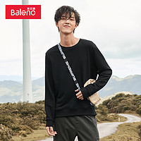 Baleno 班尼路 秋季卫衣男潮流ins长袖休闲纯色圆领宽松t恤黑色上衣