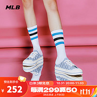 MLB 美职棒（MLB）官方 男女同款半拖 休闲鞋子厚底增高帆布鞋 浅蓝色/尺码偏小 230/36.5