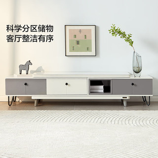 全友家居 电视柜现代简约灰白双色钢化玻璃台面电视柜客厅家具120797