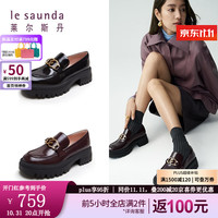 莱尔斯丹 le saunda冬商场同款时尚灵动复古粗跟厚底乐福鞋女单鞋4T50204 酒红色 BOB 37