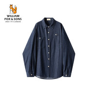 William fox&sons 湛蓝丹宁复古水洗轻薄牛仔面料不规则贴袋设计长袖牛仔衬衫外套男 深蓝色 170/M