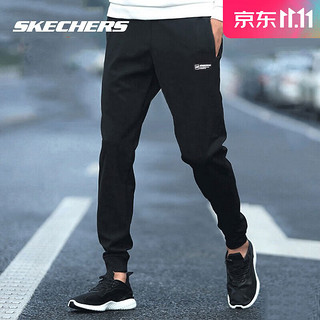 斯凯奇（Skechers）长裤子男士 运动裤宽松篮球裤束脚卫裤保暖休闲裤 黑色/毛圈内里  M(170/74A)