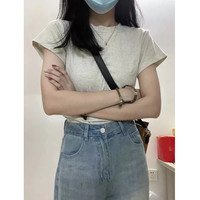 美式别致短款正肩t恤女短袖夏季设计感小众修身显瘦港味chic上衣