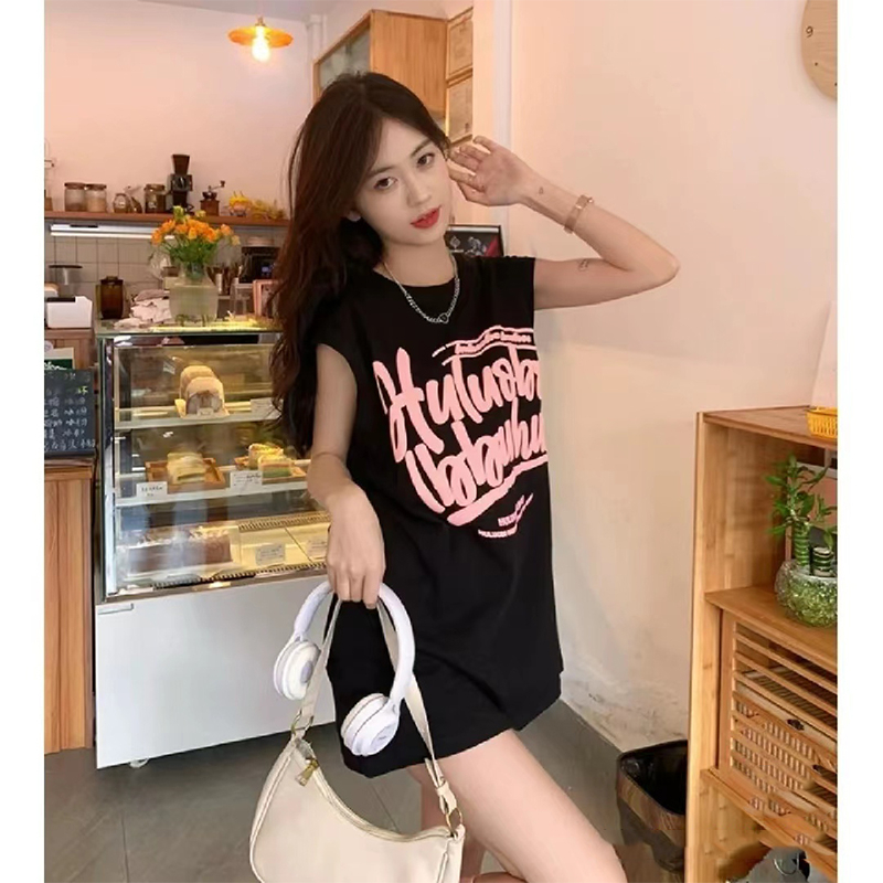 美式复古纯棉吊带运动坎肩背心无袖t恤女夏外穿宽松港风挂脖上衣