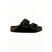 Birkenstock Arizona Shearling 女士深棕色毛毛鞋拖鞋