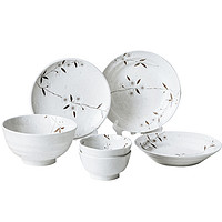 小鹿田烧 白樱花日本陶瓷碗盘碟子家用日式餐具套装创意凉菜盘骨碟