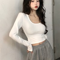 季高级感设计感打底衫内搭短款正肩t恤女长袖上衣ins