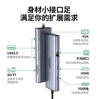 绿联Type-C扩展坞HDMI雷电4拓展坞60Hz网线转接头VGA分线器HUB读卡器通用苹果15 MacBook 华为笔记本电脑ipad