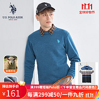 U.S. POLO ASSN. US保罗针织衫男秋季款运动休闲圆领加绒保暖男士针织衫男 蓝灰 L