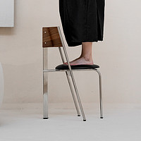 Ziinlife 吱音 H椅 简约家用复古餐椅意式真皮不锈钢椅子