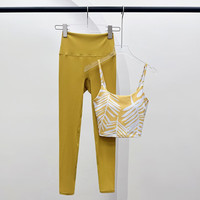 暴走的小鹿高颜值瑜伽服套装女专业高腰提臀运动速干衣高级感显瘦服秋冬 915印花黄色芭蕉叶文胸+黄色长裤 M