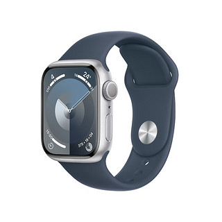 Apple Watch Series 9 智能手表GPS款41毫米银色铝金属表壳 风暴蓝色运动型表带M/L MR913CH/A【快充套装】