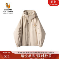 William fox&sons 加厚斜纹肌理感刺绣LOGO连帽羽绒服