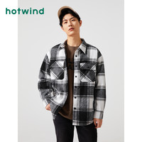 hotwind 热风 冬季男士格纹棉服外套黑白经典格子上衣韩版棉衣