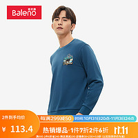 班尼路（Baleno）卫衣男山野小花字母印花时尚百搭宽松圆领上衣 061B海港蓝 S