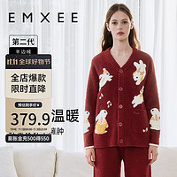 嫚熙（EMXEE）音乐兔家居服两件套睡衣半边绒保暖家居服秋冬两件套装 酒红色 M