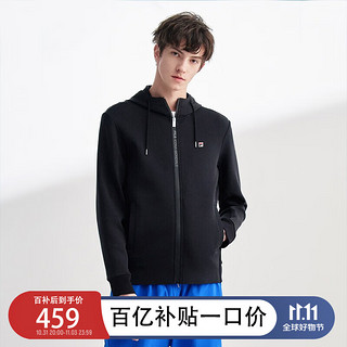 FILA 斐乐 官方男子连帽外套2023秋季运动外套男针织上衣休闲通勤