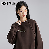 HSTYLE 韩都衣舍 慵懒风加绒卫衣2023秋冬新款oversize美拉德穿搭DX01021