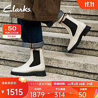 Clarks 其乐 潮思系列女鞋经典复古英伦风粗跟切尔西靴中筒短靴 白色 261747114 37