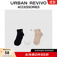 URBAN REVIVO男士时尚英文印花短袜三双装UAMA30027 多色 F