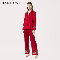 DARE ONE 真丝睡衣Little Rose刺绣蕾丝睡衣套装桑蚕丝家居服秋冬